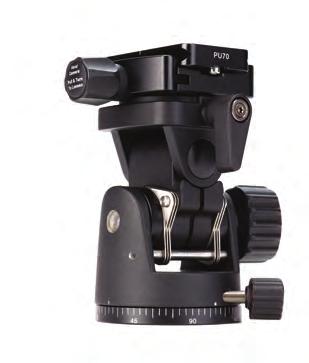 Features an Arca-Swiss style quick release system with double safety lock and built-in