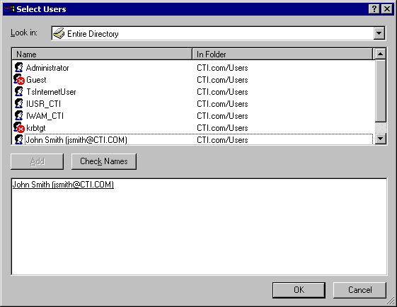 Section 3: Installing the TAPI Driver - 2000 Server Double click on one of the extension, then click Add 3 The Select Users screen will then appear.