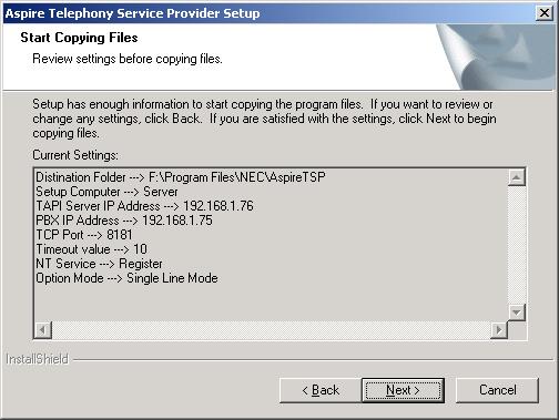 Section 4: Installing the TAPI Driver - 2003 Server Select Single Line Mode.