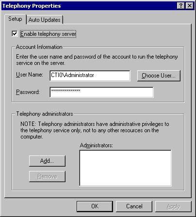 Section 4: Installing the TAPI Driver - 2003 Server You will notice that the username will appear in the usename field.