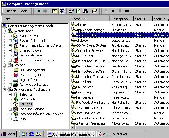 Section 4: Installing the TAPI Driver - 2003 Server Uninstalling the TAPI Driver Right-click the Services icon from within the Control Panel (Start-Settings-