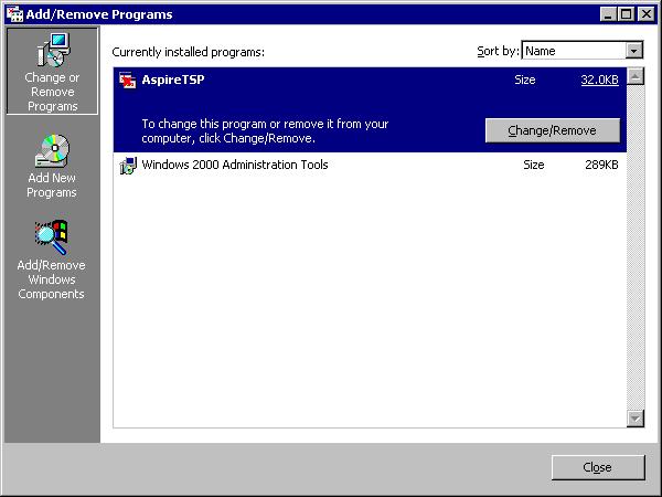 Section 4: Installing the TAPI Driver - 2003 Server When the Telephony Service stops, double-click Add/Remove Programs icon from Control Panel.