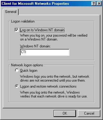 Section 5: Installing TAPI Clients Check to make sure that the Log on to Windows NT Domain box is