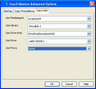 RESTORING DATA FROM A SPECIFIC DATA PATH If you want to restore the data from a specific location on a MediaAgent, you can specify the data path as follows: 1.