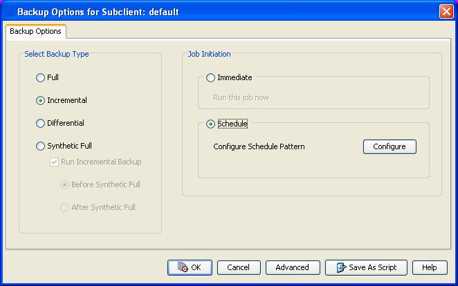 Click Configure to set the schedule for the backup job. 3. Select the appropriate scheduling options. For example: Click Weekly.