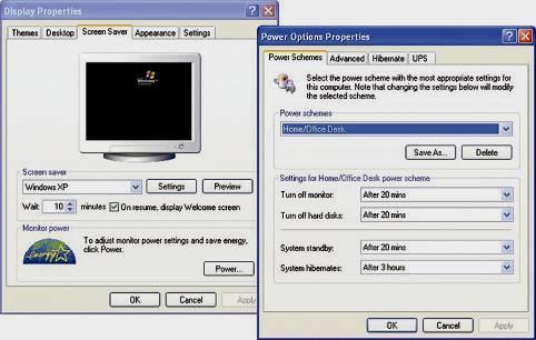 Figure 4-25 Changing power options in Windows XP