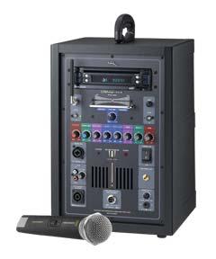 RMS-150 watt PA amplifier and wireless microphone system together with wide range variable pitch controlled DVD/CD/USB/SD-Card player, particularly ideal for aerobics, language tuition, dance, etc.