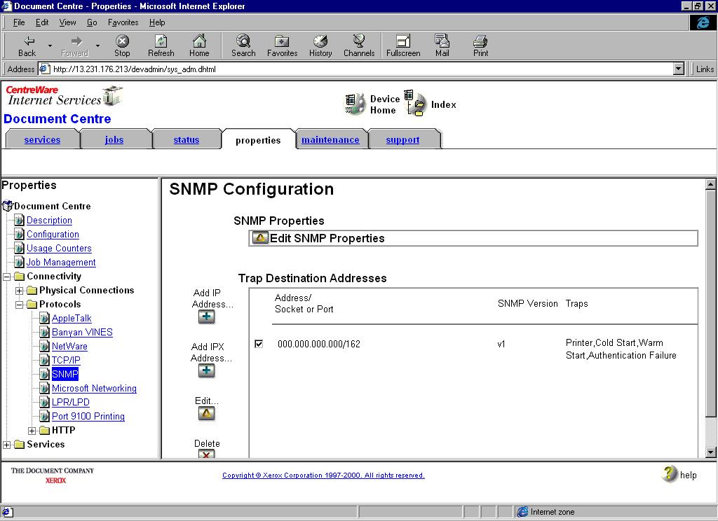 Confirming SNMP Trap Registration at the Device To confirm SNMP Trap Registration on a specific Xerox device, perform the following steps: 1 Right click the Xerox device. 2 Select Server Home Page.