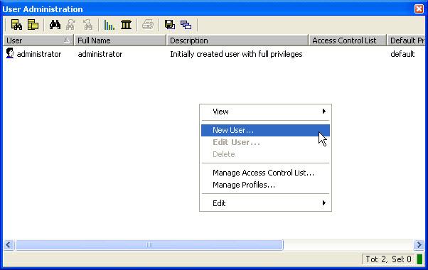 Creating a Nimsoft user Right click in User