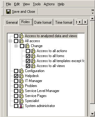 Configuring the HP OpenView Service Desk Create the user Nimsoft on the HPOVSD with the following role properties (in tab