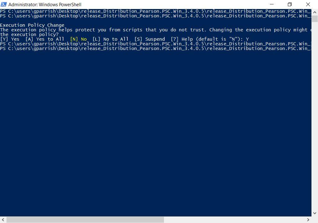 Figure 27 6. From the same Powershell window, run one of the scripts previously selected in step 2 above to install the the PSC sideload app package for all users.