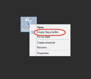 to the Recycle Bin located on the desktop or in the Windows Explorer file manager and right-click to empty