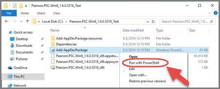 11.Navigate to the desktop and the release_distribution_pearson*\pearson.psc* folder. 12.Right-click the Add-AppDevPackage.ps1 then select Run with PowerShell to install the app. Refer to Figure 9.