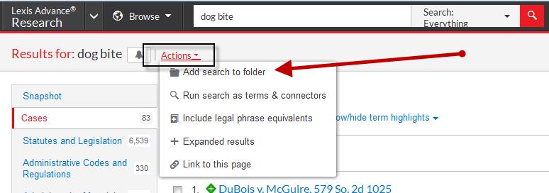 To save a search use the Actions drop down menu above the cite list results. Click Add Search to Folder from the drop down and this will save your filters as well as the search itself. iv.