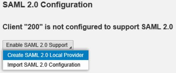 Otherwise, "Click Enable to enable SAML." below Then skip to "Export certificates from Solution Manager into the Micro Focus keystore" below. 3. Click Enable SAML 2.0 Support. 4. Click Create SAML 2.