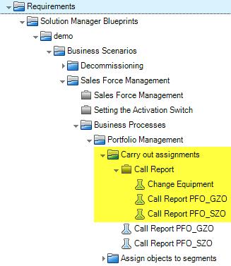 After you import the blueprint structure to ALM, the requirements tree looks like this: The blueprint structure root element demo is exported as a child requirement of the Blueprint node in Solution