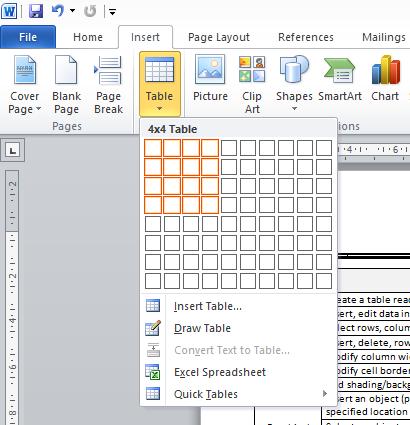 Objectives: Table Creation Table Formatting Graphical Objects Objects Create a table ready for data insertion. Insert, edit data in a table. Select rows, columns, cells, entire table.