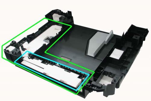 <The portion replaced in the partial replacement> - Entire main ink absorber: Indicated by the green lines - The portion to be replaced in partial replacement: Indicated by the blue lines (8) Ink