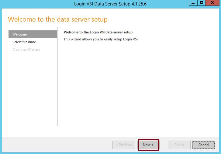 Open the file location of the Login VSI setup Browse to the Dataserver Setup folder Run the Setup.