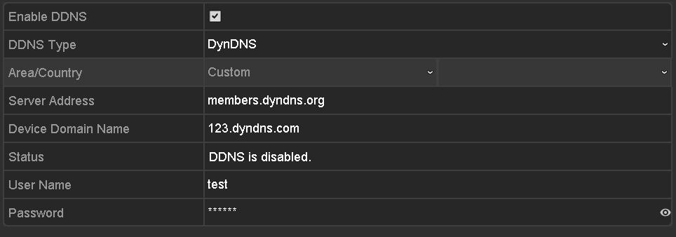 Figure 11-6 DynDNS Settings Interface PeanutHull: Enter the User Name and Password obtained