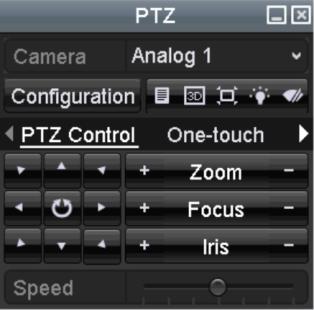 In PTZ control mode, the PTZ panel will be displayed when a mouse is connected with the device.