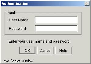 If user authentication fails, an error dialog is displayed as shown below. Enter the correct user name and password.