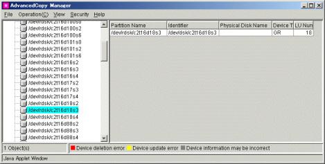 1.3.4 Partition list view This view displays information about the partitions that comprise the specified device. This view is displayed when a device name is double-clicked in the Tree window.