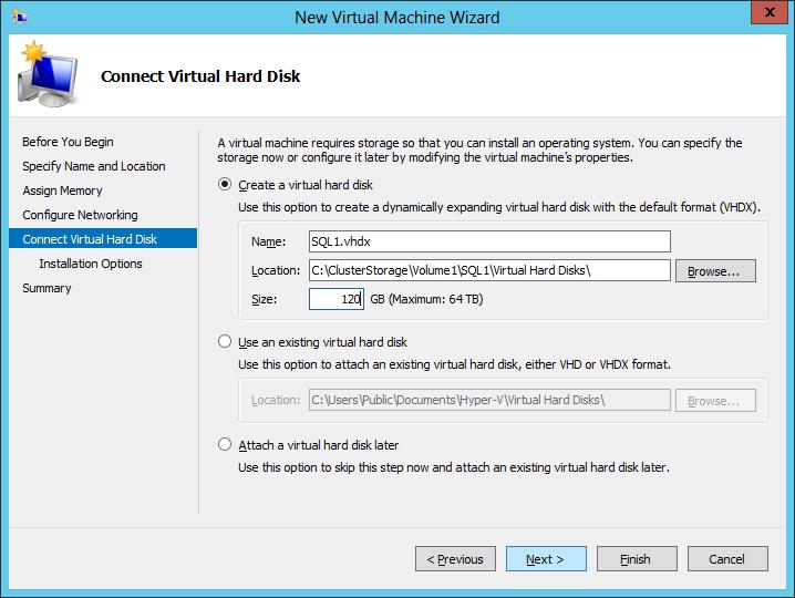 Creating and clustering the virtual machines In this section, we detail how to create two virtual machines through Failover Cluster Manager, which we named SQL1 and SQL2, respectively, and create a