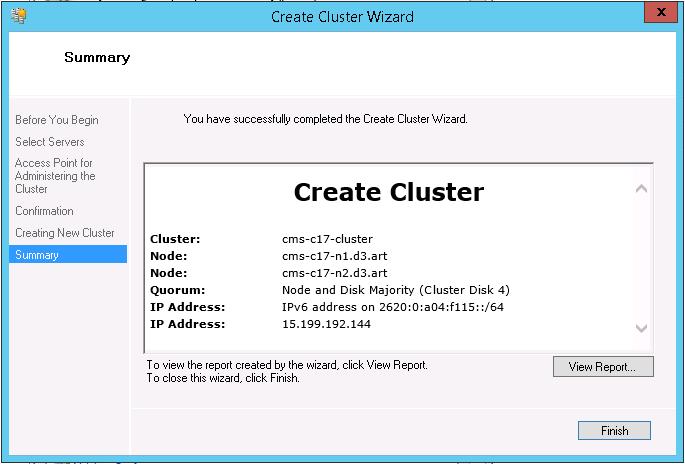 Upon completion of cluster creation you must see a screen similar to Figure 3.