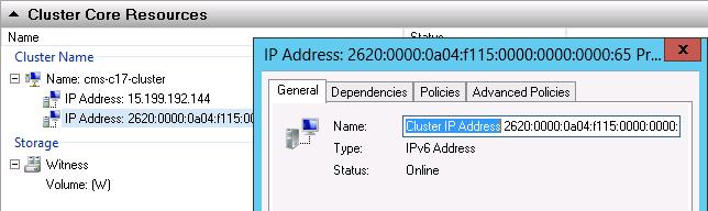 $ClusterResource = Get-ClusterResource -Name Cluster IP Address $IPv6Address $NetworkObj = new-object Microsoft.FailoverClusters.Powershell.