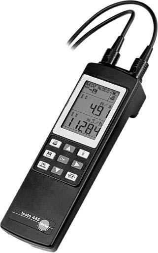 testo 445 Service instrument for ventilation/air conditioning systems The testo 445 VAC instrument measures temperature, relative humidity, dew point, absolute humidity, degree of humidity, enthalpy,