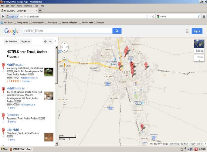 The following display the result from Google Maps for searching hotels in Tenali. As Google uses the relevance, distance and prominence criteria s. 5.