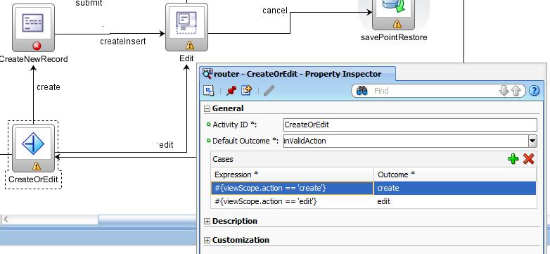 30. Select the Router Activity icon and open the Property Inspector 31. The router has two Expressions pre-defined by the template. If the viewscope.