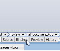 To simplify passing the department Id of the selected DepartmentsView table row to the ADF bounded task flow, you create an attribute binding for the