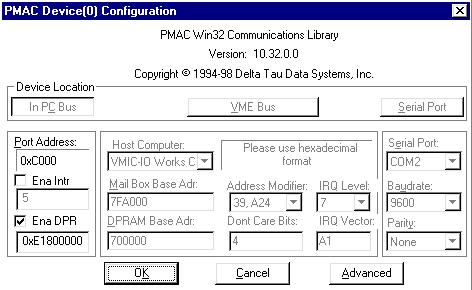 The available PCI address, Dual- Ported RAM address and Interrupt lines are set automatically by the operating system and can be checked (but not modified) in the MOTIONEXE.EXE application.
