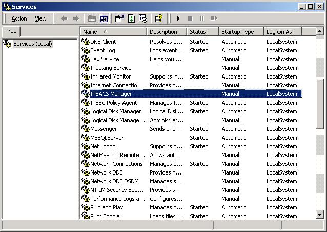 TECHNICAL NOTE PB02 27 3 The Services screen is automatically displayed. On the Services screen, highlight IPBACS Manager. Right click and click Properties.