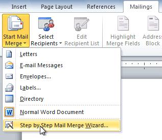 Selecting Step by Step Mail Merge Wizard The Mail Merge task pane appears and will guide you through the