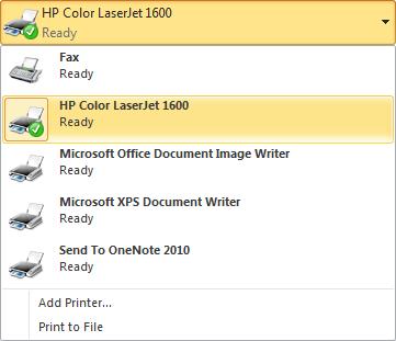 Introduction Microsoft Word 2010 Printing Documents Printer Indicates the current printer and allows you to select an alternative from those installed on your PC.