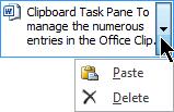 The Task Pane uses icons to indicate the source application for the data in the clipboard - the illustration shows entries copied from PowerPoint, Word and Excel.