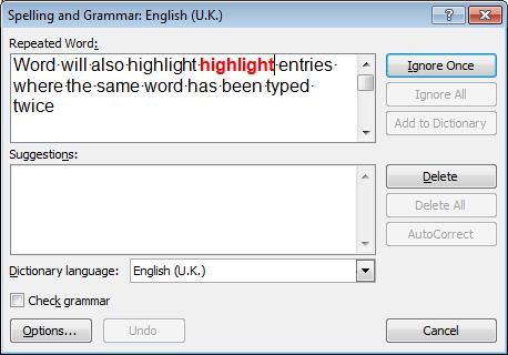 Text Editing in Documents Microsoft Word 2010 Introduction Correct the mistake using the selected suggestion, and add the correction into the list of definitions used by the AutoCorrect feature -