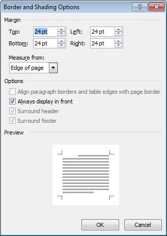 Default: Whole Document Displays a further dialog box, which can be used to define the position of the page borders on the page.