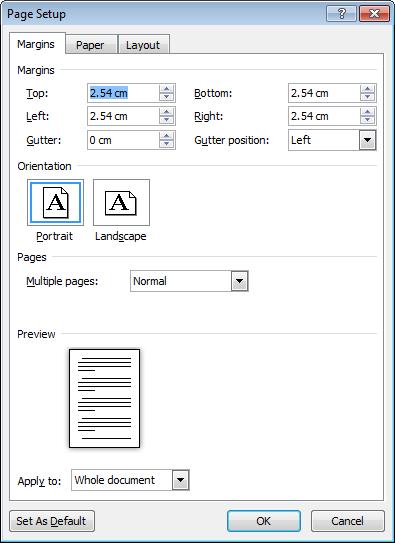 A quicker method to access the dialog box is to: Ribbon: Displayed in the Page Setup section of the Ribbon.