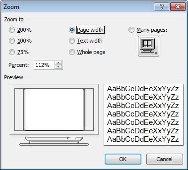 Viewing Documents Microsoft Word 2010 Introduction Ribbon Ribbon: View Zoom settings only affect the screen layout - they do not affect the way the document prints. Displays the Zoom dialog box.