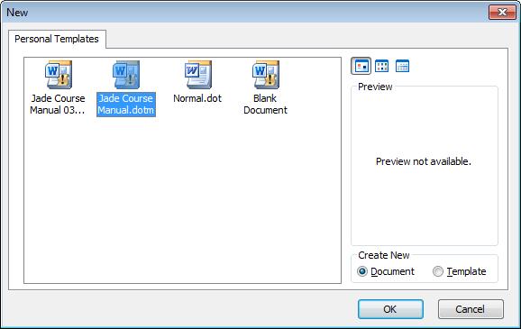 Displays a separate dialog box listing any personal templates that you have created - or have been made available to you.