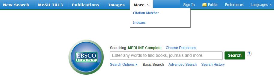Citation Matcher If available for your selected database, you can access the Citation Matcher search screen to search for article citations for which you have incorrect or incomplete information.