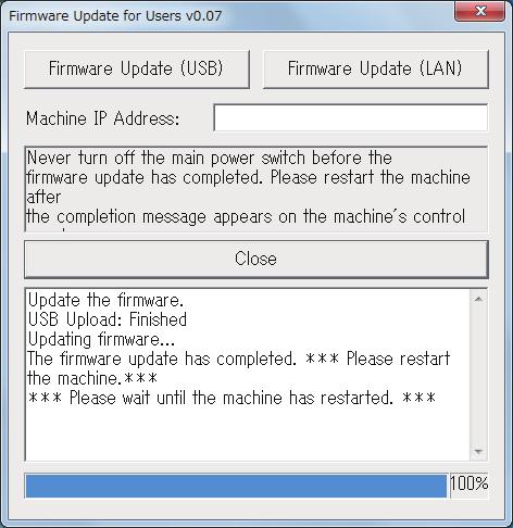 For a USB connection, click [Firmware Update (USB)] (Windows) or [F/W Update (USB)] (OS X).