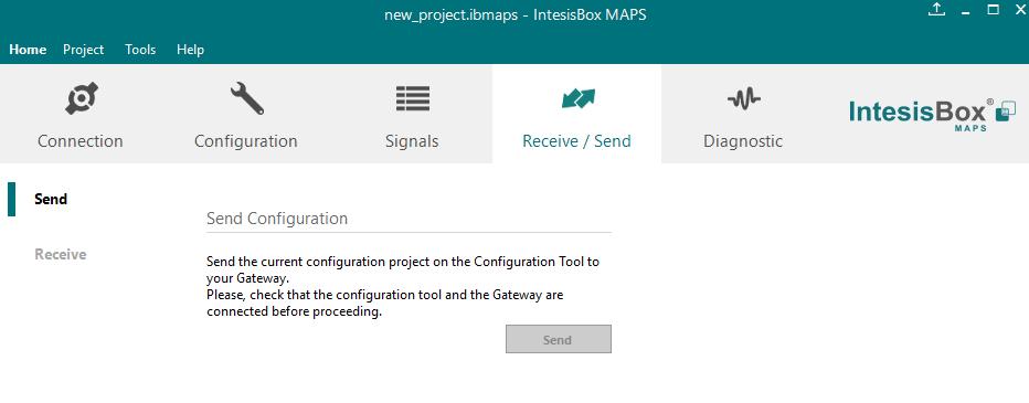 Figure 4.10 IntesisBox MAPS Receive/Send tab After any configuration change, do not forget to send the configuration file to the IntesisBox using the button Send. 4.2.