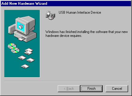 Press Finish and Windows has finished installing the USB Human
