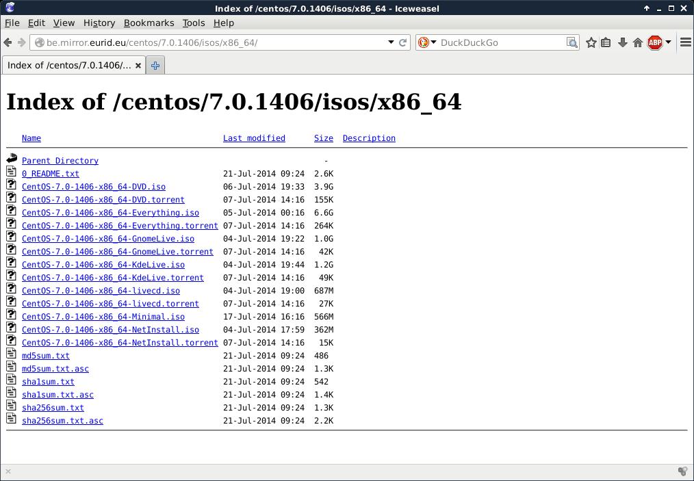 installing CentOS 7 But I clicked instead on 'alternative downloads', selected CentOS 7 and x86_64 and ended up on a mirror list. Each mirror is a server that contains copies of CentOS 7 media.
