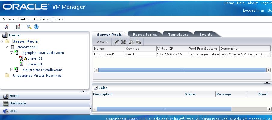 Oracle VM OracleVM Browser interface OVMM Java Based Management Server